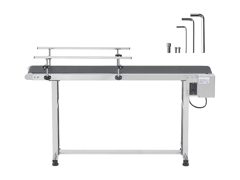 Transportador de Banda SucceBuy Cinta Transportadora de 150 x 40 cm con Doble Barandilla en Acero Inoxidable y PVC