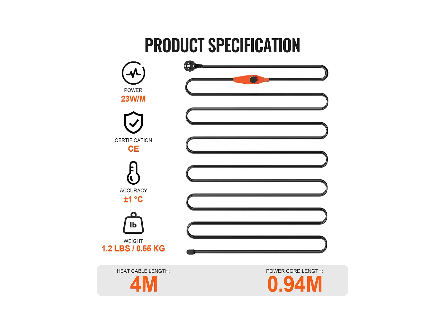 Câble Chauffant Autorégulant, SucceBuy Câble Chauffant pour Tuyaux 4 m 23 W/m avec Thermostat, Ruban Chauffant