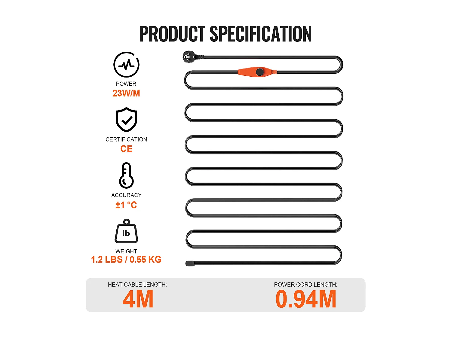 Selbstregelndes Heizkabel, SucceBuy Selbstregelndes Heizkabel für Rohre 4 m 23 W/m mit Thermostat, Heizband