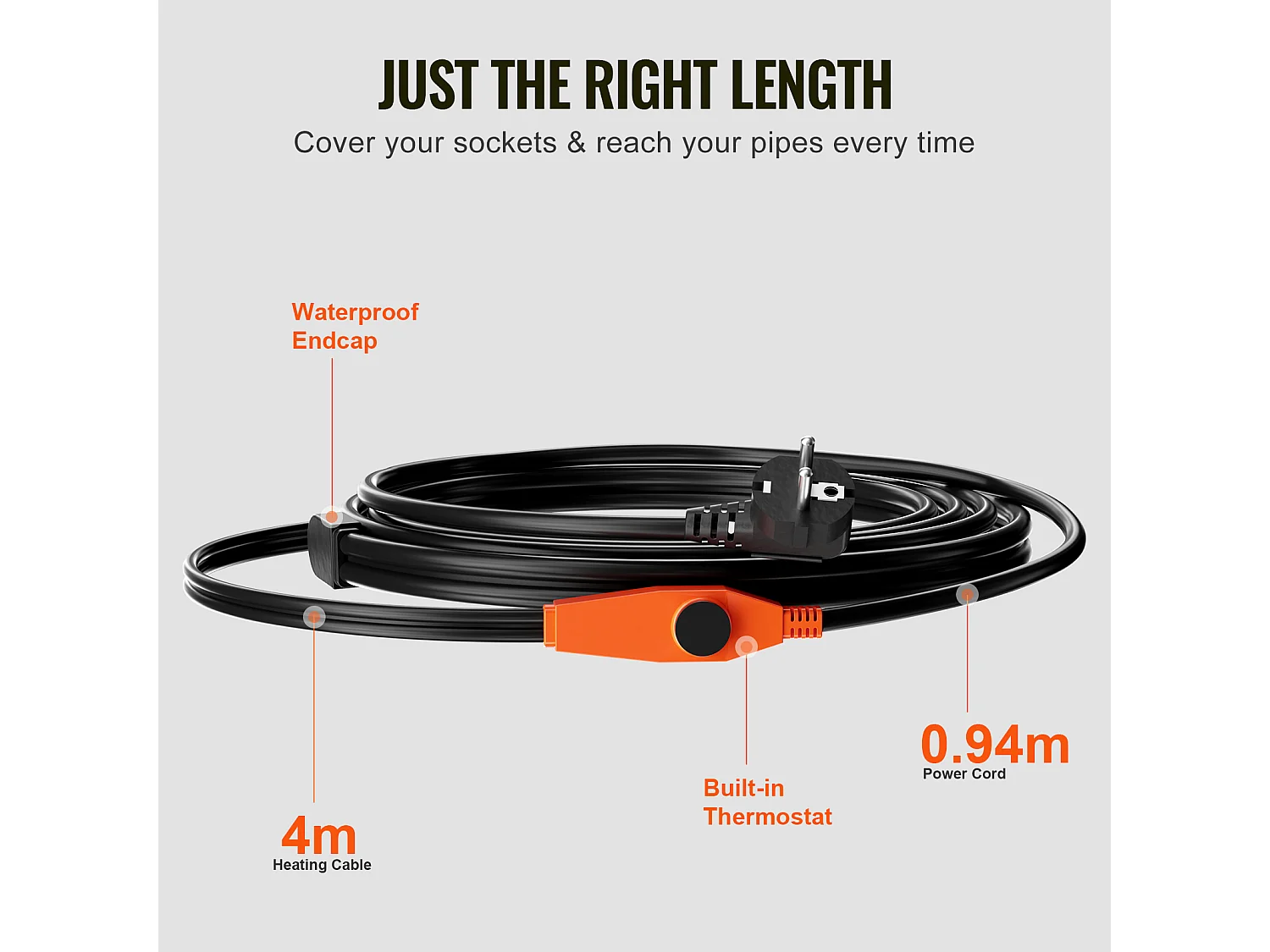 Selbstregelndes Heizkabel, SucceBuy Selbstregelndes Heizkabel für Rohre 4 m 23 W/m mit Thermostat, Heizband