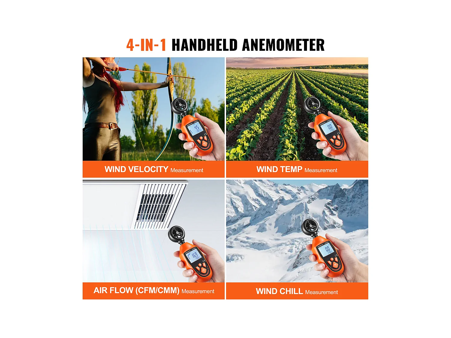 Anémomètre Portable SucceBuy, -10 ℃ à 45 ℃ Mesure Vitesse du Vent, Température du Vent