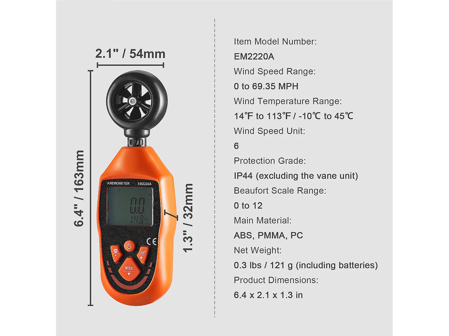 Anémomètre Portable SucceBuy, -10 ℃ à 45 ℃ Mesure Vitesse du Vent, Température du Vent