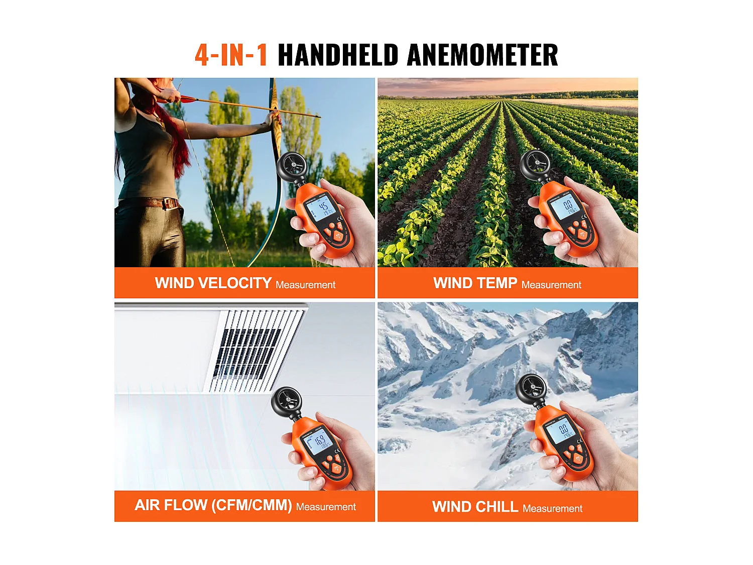 Anémomètre Portable SucceBuy, -10 ℃ à 45 ℃ Mesure Vitesse du Vent, Température du Vent