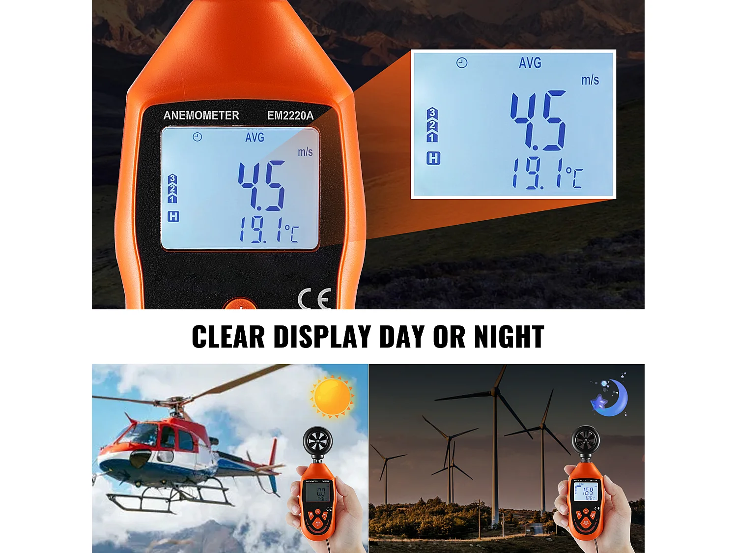 Anémomètre Portable SucceBuy, -10 ℃ à 45 ℃ Mesure Vitesse du Vent, Température du Vent