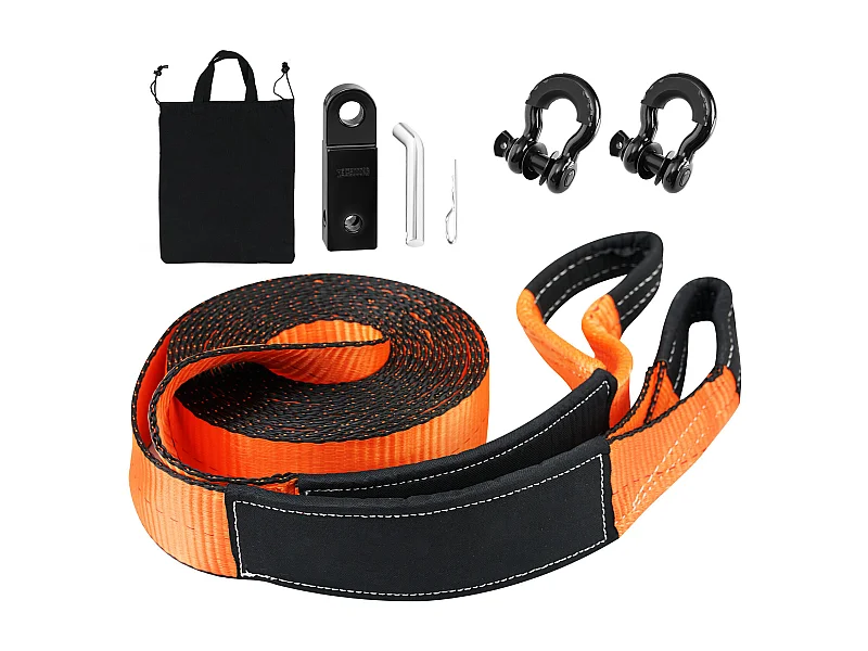 Kit de Récupération Tout-terrain, SucceBuy, Kit de Récupération de Treuil, Kit d'Urgence pour Manille de Sangle de Remorquage, 76 x 9144 mm, 13 608 kg, 5 Pièces
