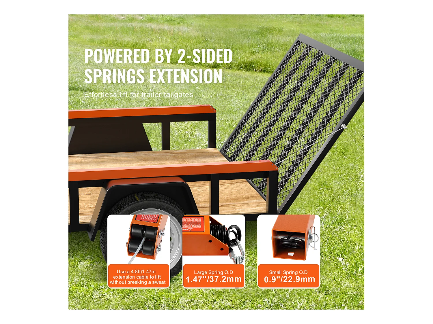 Système d'Assistance, SucceBuy Hayon Utilitaire à 2 Côtés pour Remorque avec Assistance de Levage, Capacité de 81,65 kg