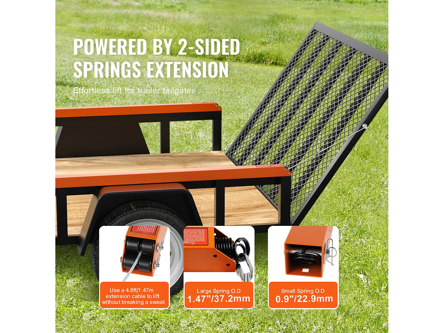 Système d'Assistance, SucceBuy Hayon Utilitaire à 2 Côtés pour Remorque avec Assistance de Levage, Capacité de 81,65 kg