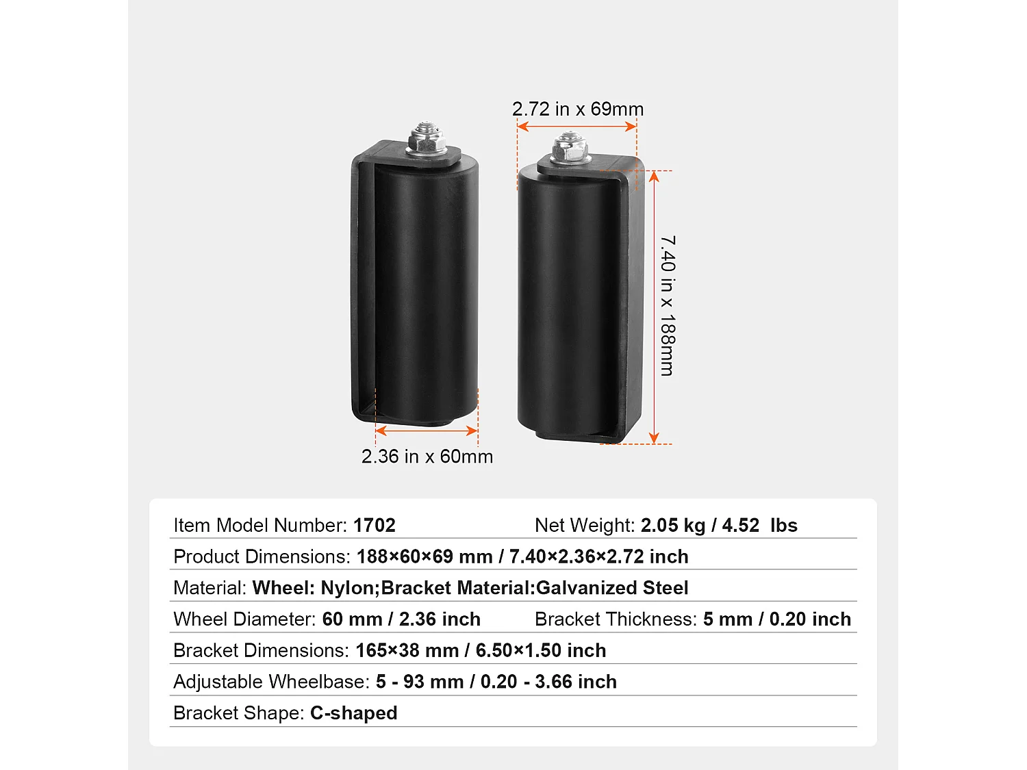 Kit de Portail Coulissant, SucceBuy Kit de Portail Coulissant 15,24 cm, Matériel Roulant, Support de Type C pour Rails Connect