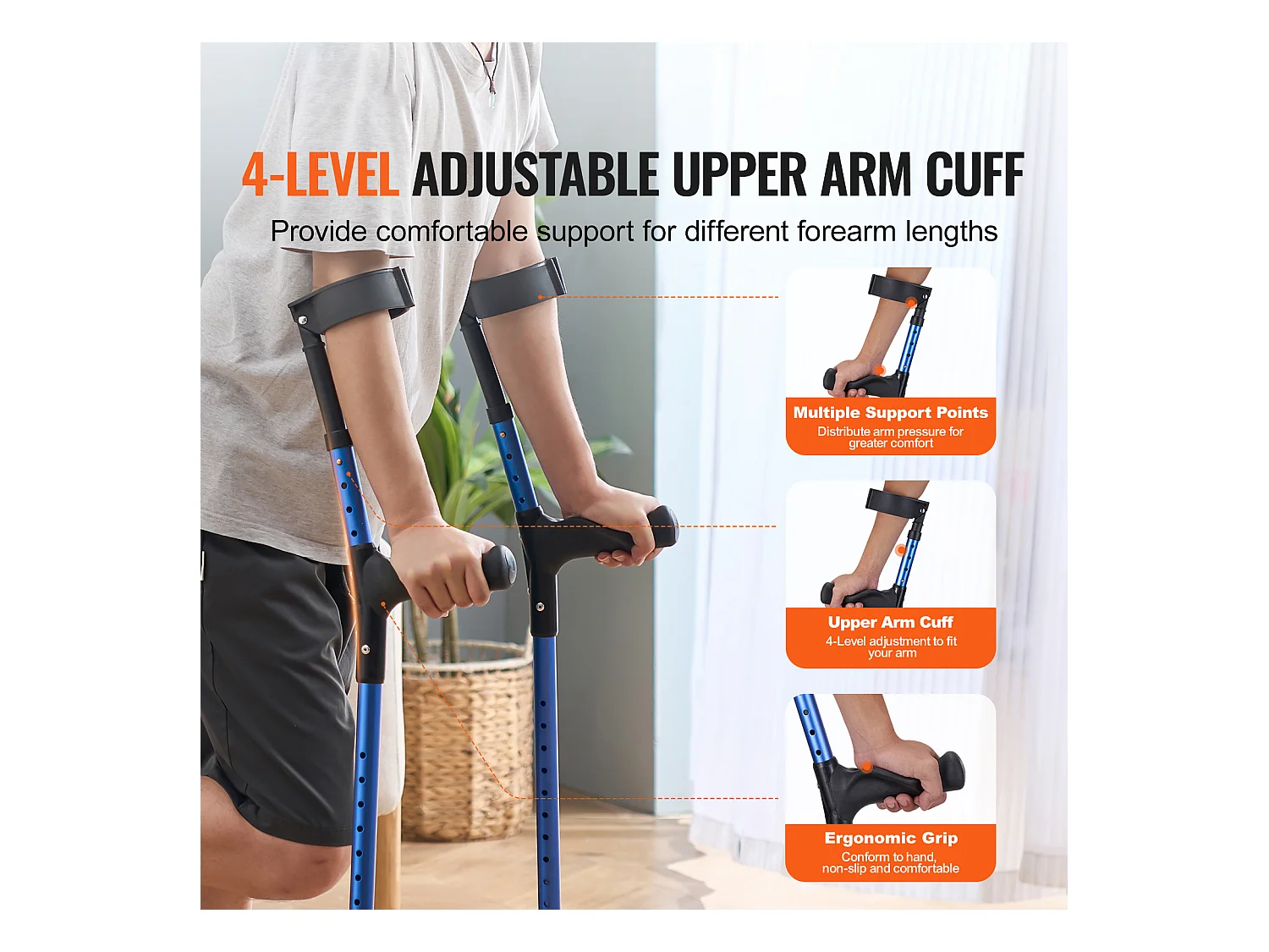 Achselkrücken, SucceBuy Unterarmgehstützen Gehstützen aus Aluminium mit höhenverstellbaren Griffen