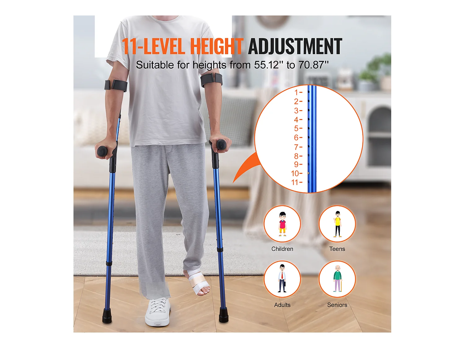Achselkrücken, SucceBuy Unterarmgehstützen Gehstützen aus Aluminium mit höhenverstellbaren Griffen