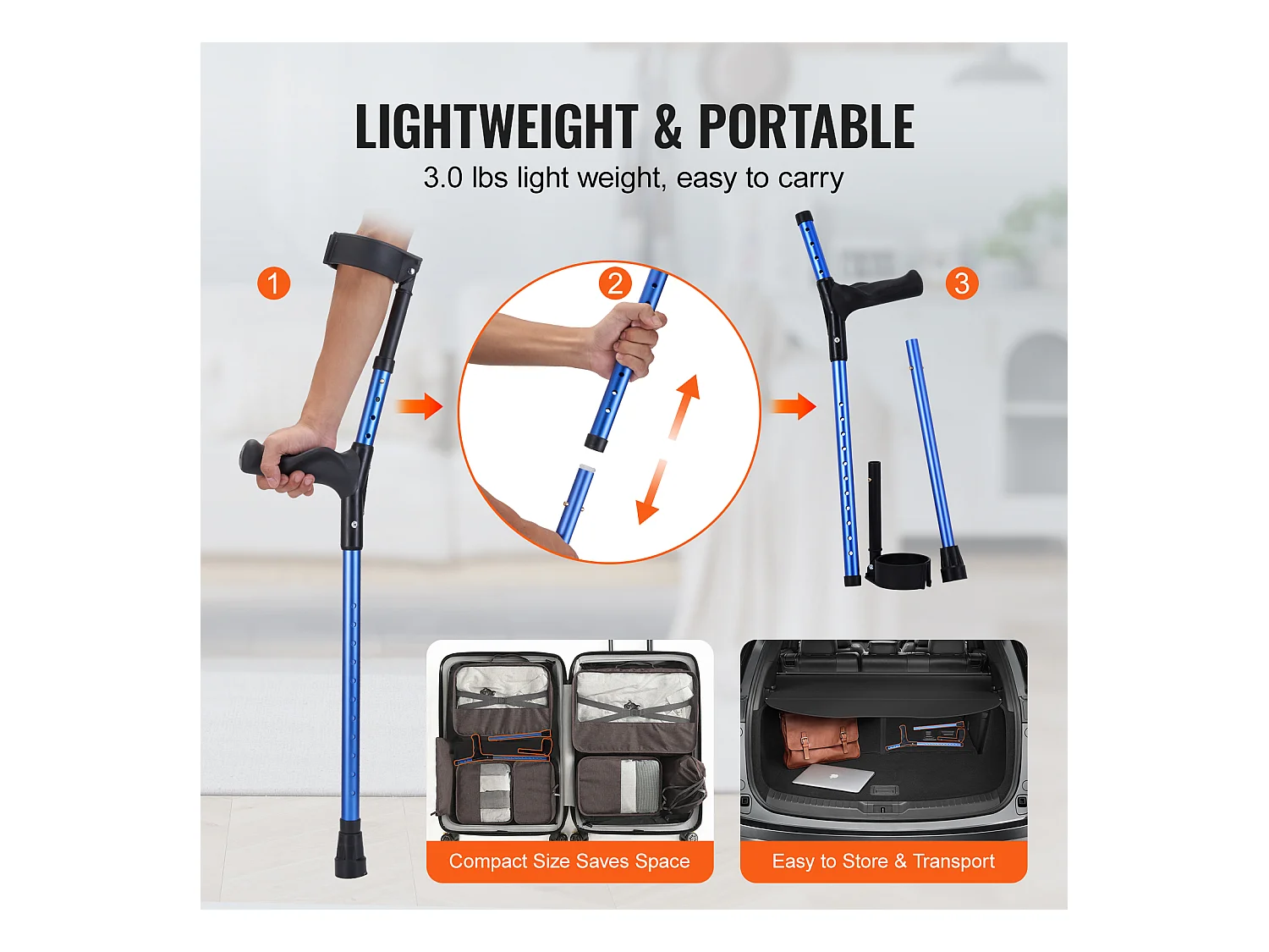 Achselkrücken, SucceBuy Unterarmgehstützen Gehstützen aus Aluminium mit höhenverstellbaren Griffen