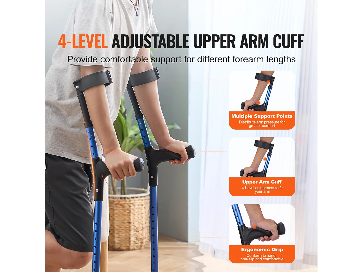 Béquilles Axillaires, SucceBuy Béquilles d'Avant-Bras Béquilles de Marche en Aluminium avec Hauteur et Poignets Réglables