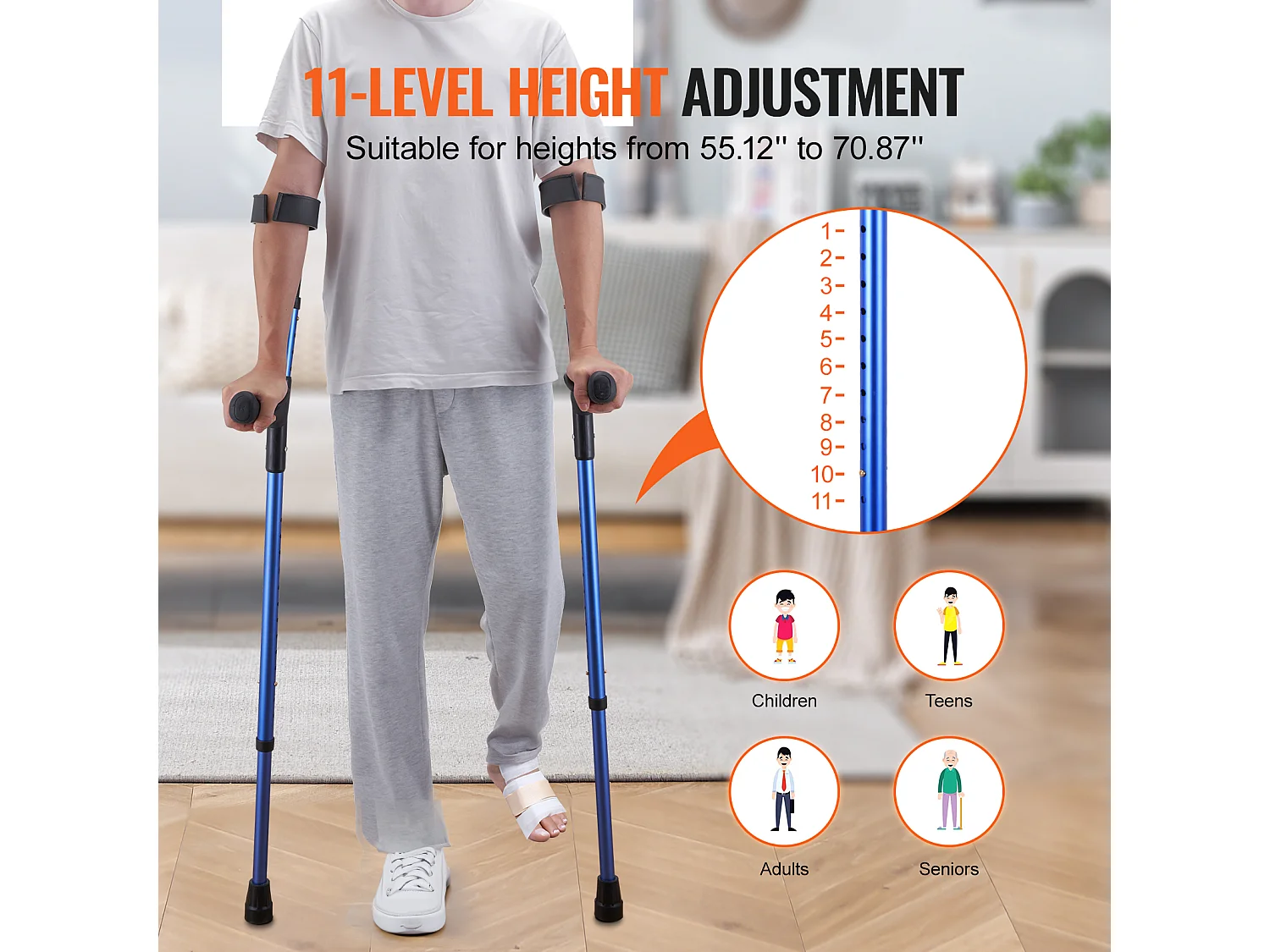 Béquilles Axillaires, SucceBuy Béquilles d'Avant-Bras Béquilles de Marche en Aluminium avec Hauteur et Poignets Réglables