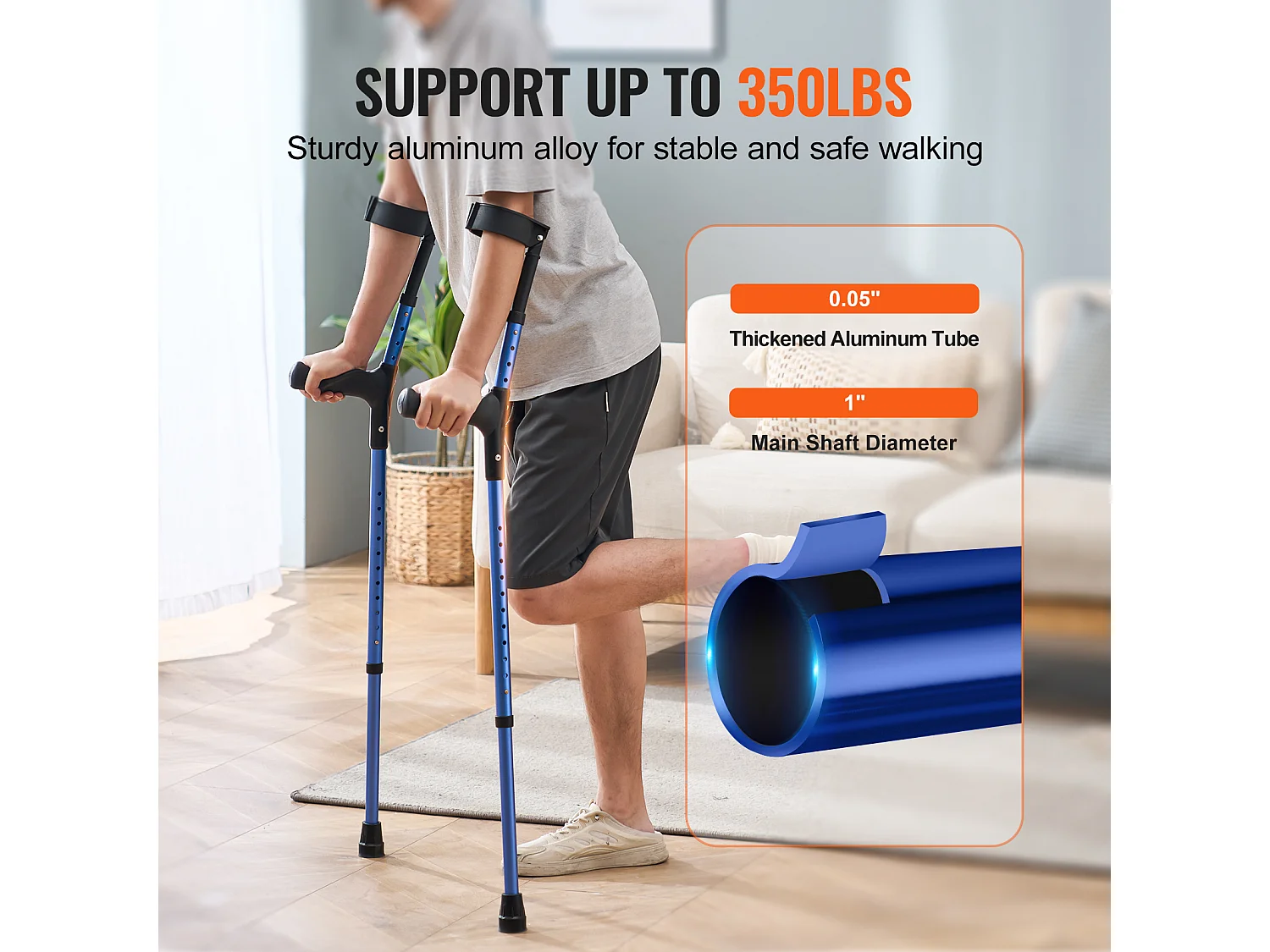 Béquilles Axillaires, SucceBuy Béquilles d'Avant-Bras Béquilles de Marche en Aluminium avec Hauteur et Poignets Réglables