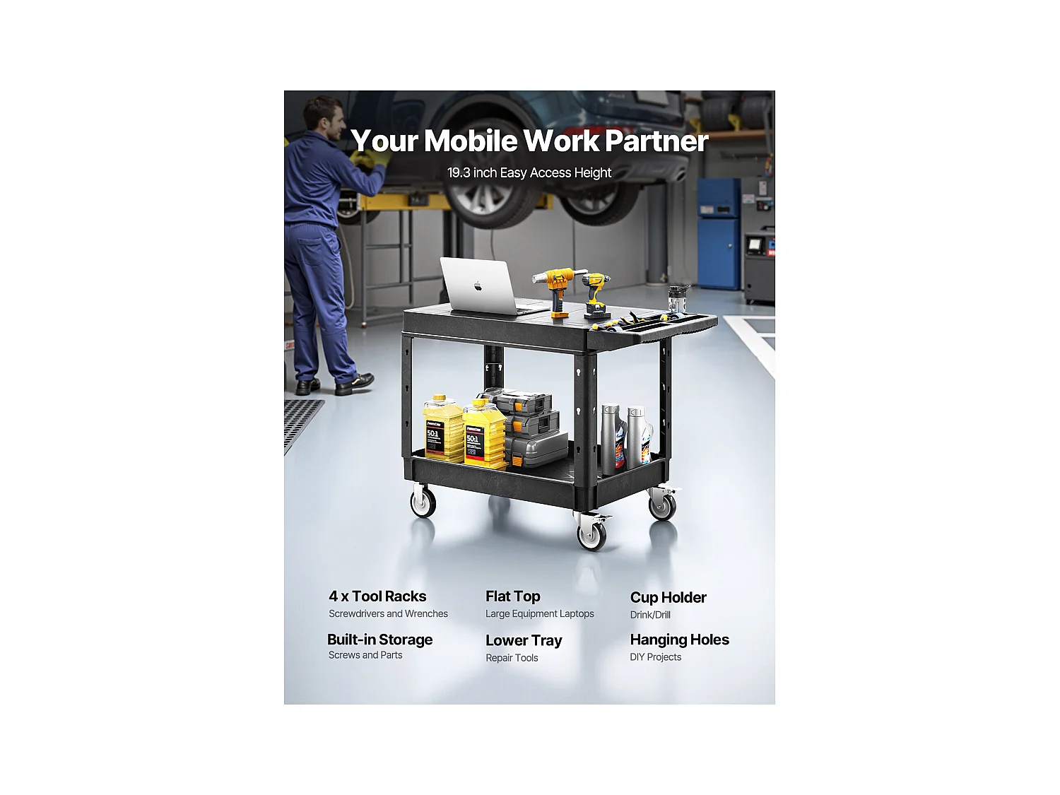 Chariot de Service Desserte SucceBuy, 2 Niveaux, Noir, 118x65x86,5 cm