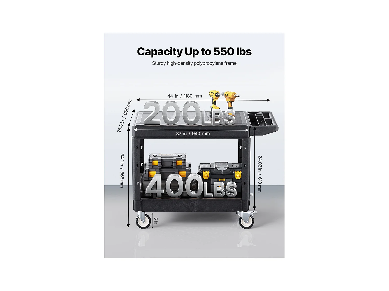 Chariot de Service Desserte SucceBuy, 2 Niveaux, Noir, 118x65x86,5 cm