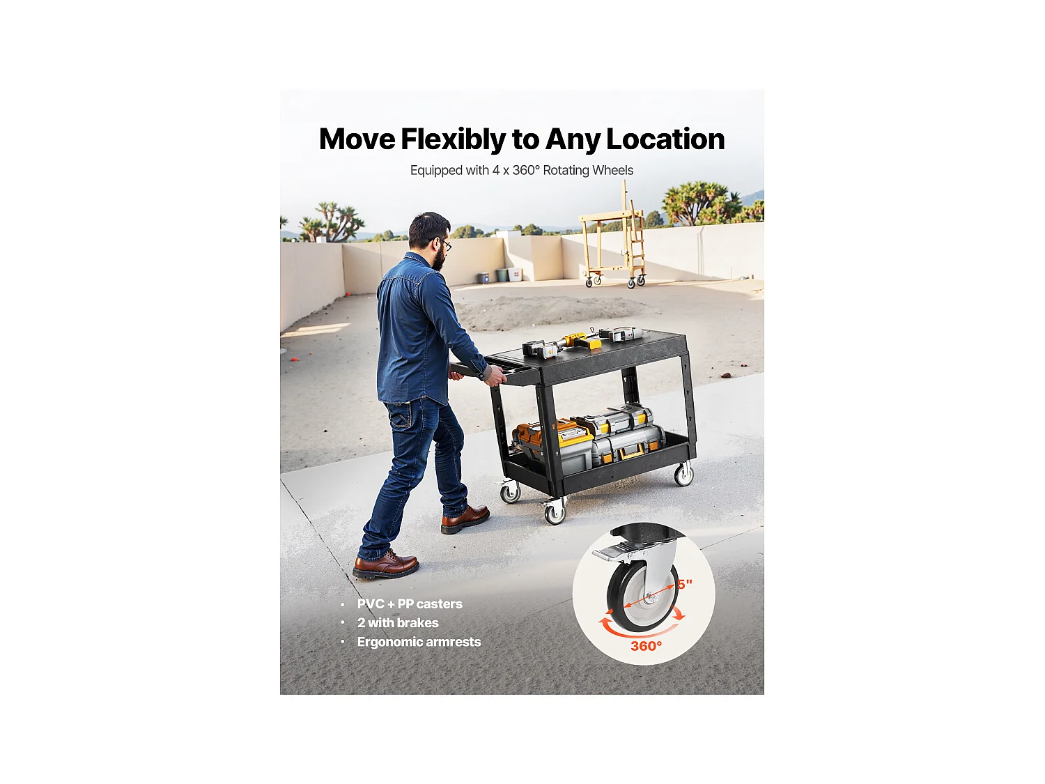 Chariot de Service Desserte SucceBuy, 2 Niveaux, Noir, 118x65x86,5 cm