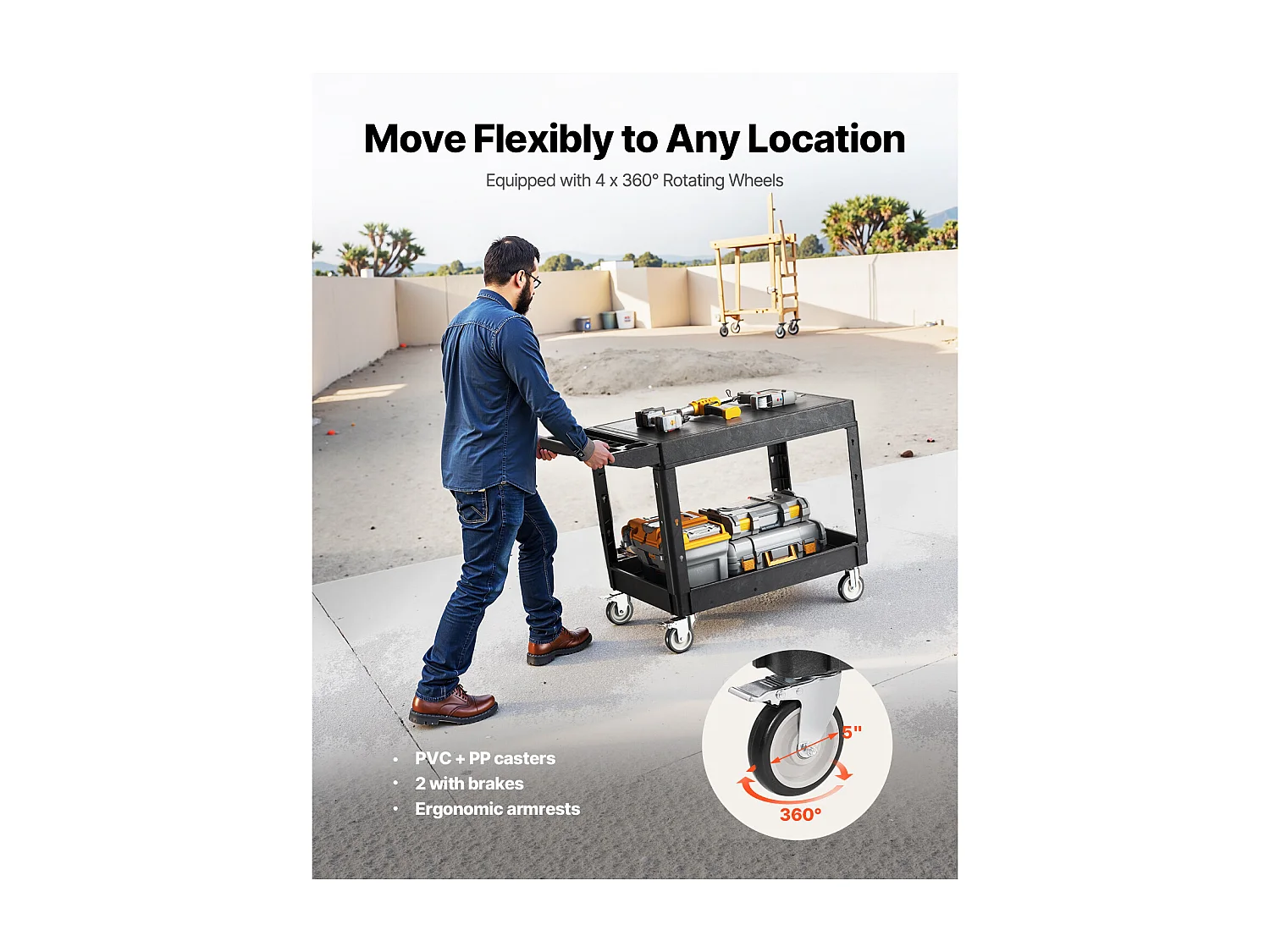 Chariot de Service Desserte SucceBuy, 2 Niveaux, Noir, 118x65x86,5 cm