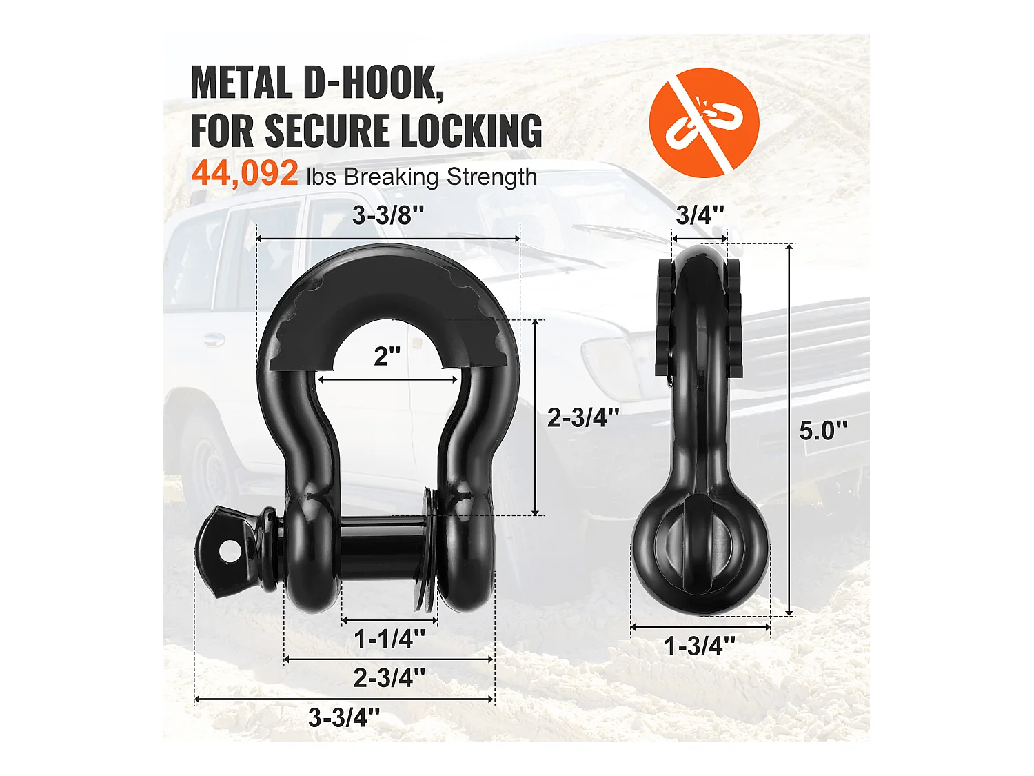 Kit de Récupération Tout-terrain, SucceBuy, Kit de Récupération de Treuil, Kit d'Urgence pour Manille de Sangle de Remorquage, 76 x 9144 mm, 13 608 kg, 8 Pièces