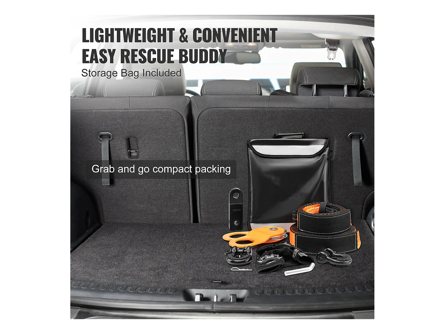 Kit de Récupération Tout-terrain, SucceBuy, Kit de Récupération de Treuil, Kit d'Urgence pour Manille de Sangle de Remorquage, 76 x 9144 mm, 13 608 kg, 8 Pièces