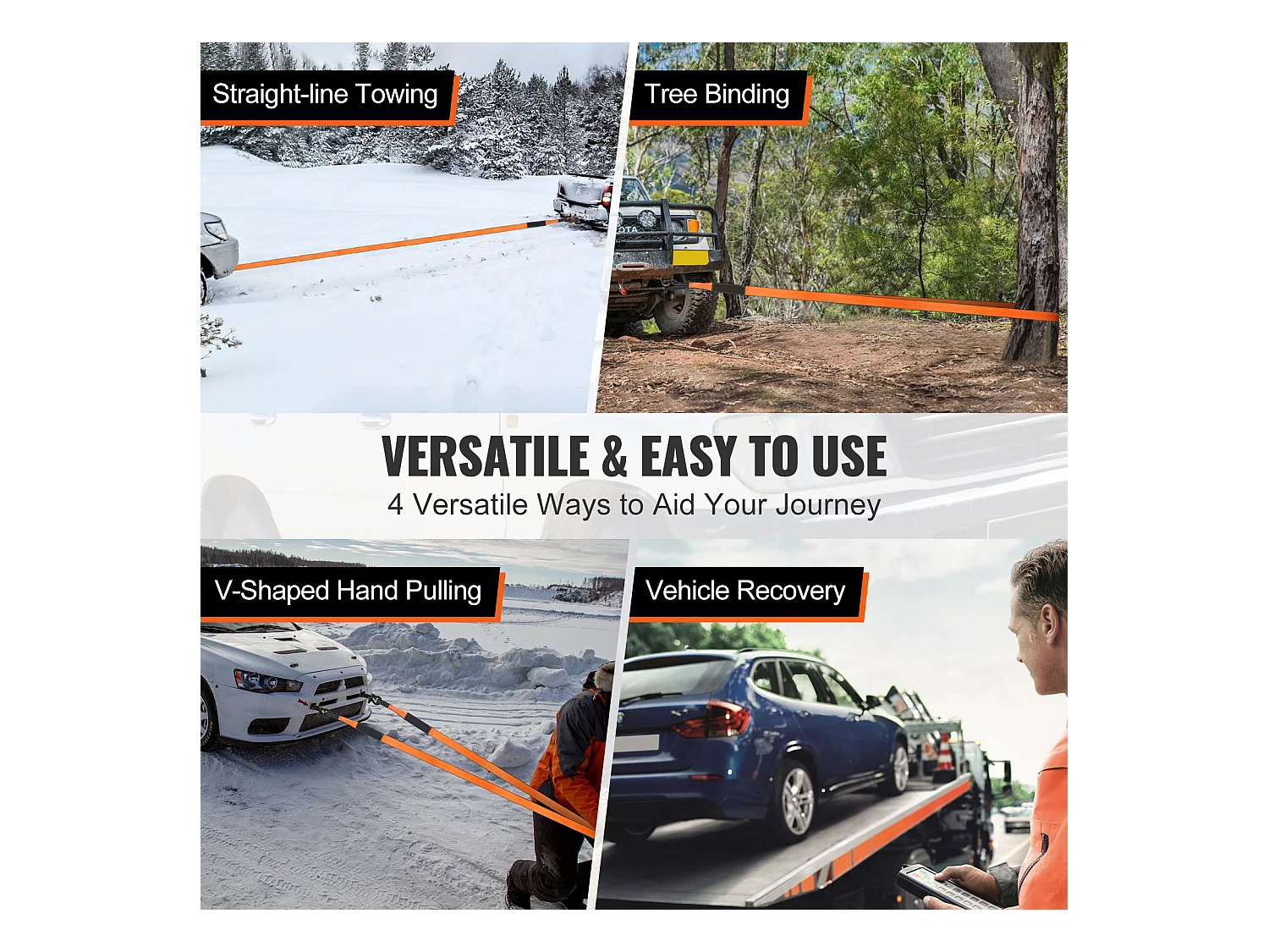 Kit de Récupération Tout-terrain, SucceBuy, Kit de Récupération de Treuil, Kit d'Urgence pour Manille de Sangle de Remorquage, 76 x 9144 mm, 13 608 kg, 8 Pièces