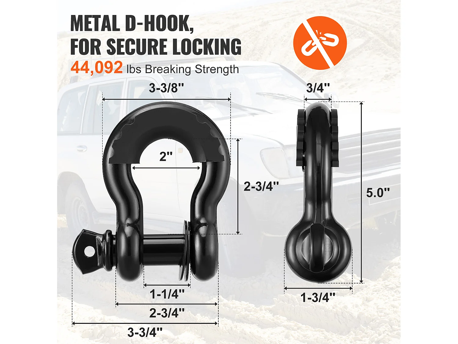 Kit de Récupération Tout-terrain, SucceBuy, Kit de Récupération de Treuil, Kit d'Urgence pour Manille de Sangle de Remorquage, 76 x 9144 mm, 13 608 kg, 8 Pièces