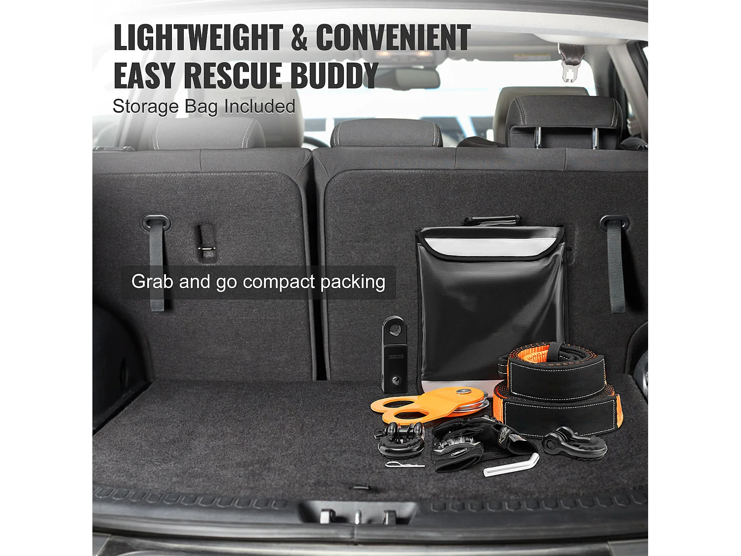 Kit de Récupération Tout-terrain, SucceBuy, Kit de Récupération de Treuil, Kit d'Urgence pour Manille de Sangle de Remorquage, 76 x 9144 mm, 13 608 kg, 8 Pièces