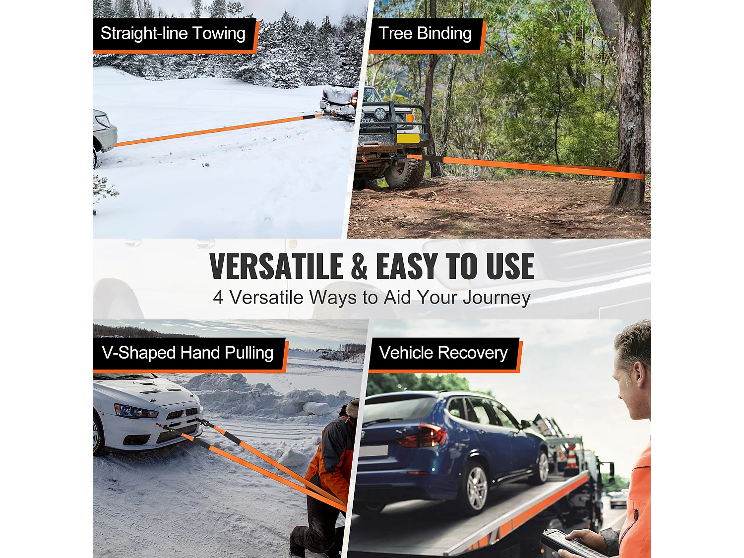 Kit de Récupération Tout-terrain, SucceBuy, Kit de Récupération de Treuil, Kit d'Urgence pour Manille de Sangle de Remorquage, 76 x 9144 mm, 13 608 kg, 8 Pièces