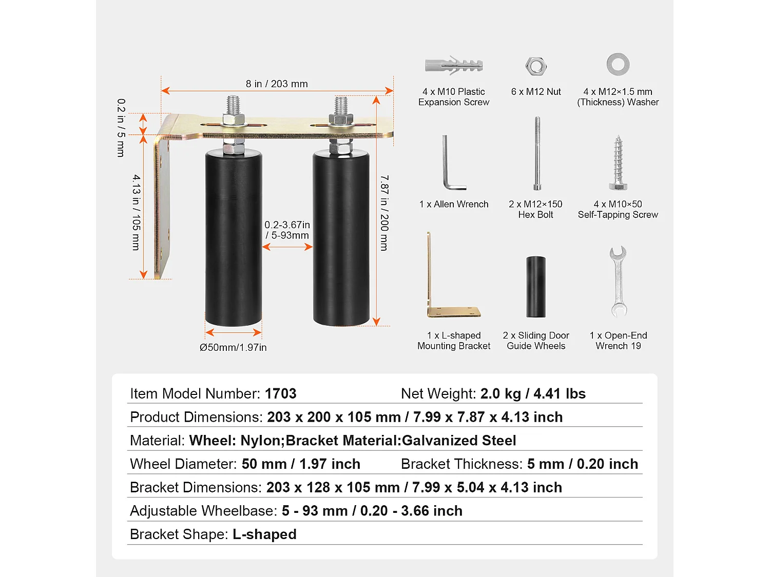 Kit de Portail Coulissant, SucceBuy Kit de Portail Coulissant, Quincaillerie Roulante de 15,24 cm avec Support en L, Réglable