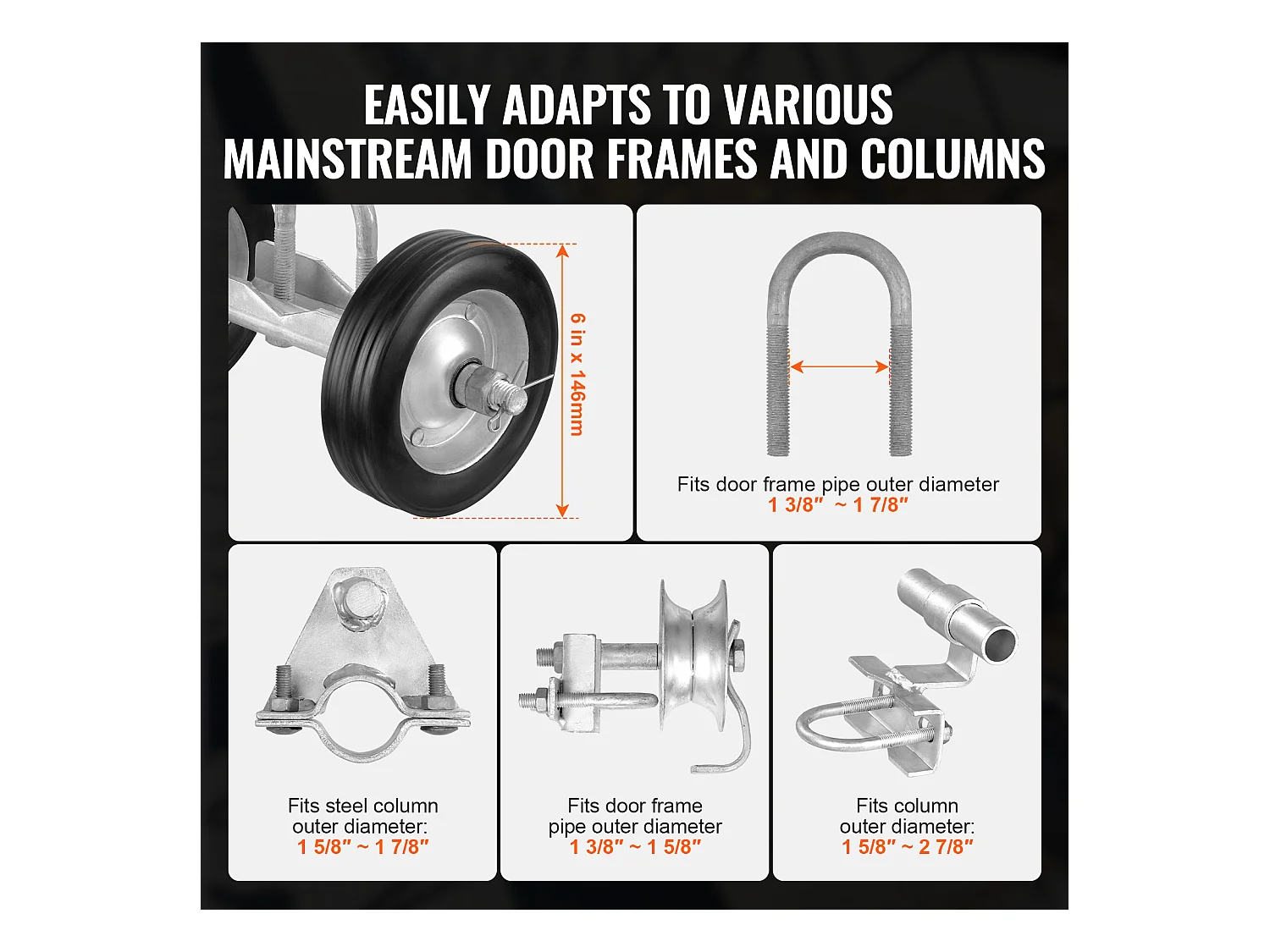 Kit de Portail Coulissant, SucceBuy Kit de Portail Coulissant de 15,24 cm, Capacité de 272 kg, Robuste pour Rails Connect