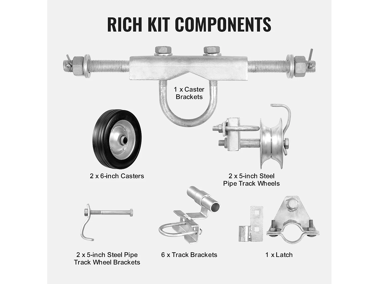 Kit de Portail Coulissant, SucceBuy Kit de Portail Coulissant de 15,24 cm, Capacité de 272 kg, Robuste pour Rails Connect