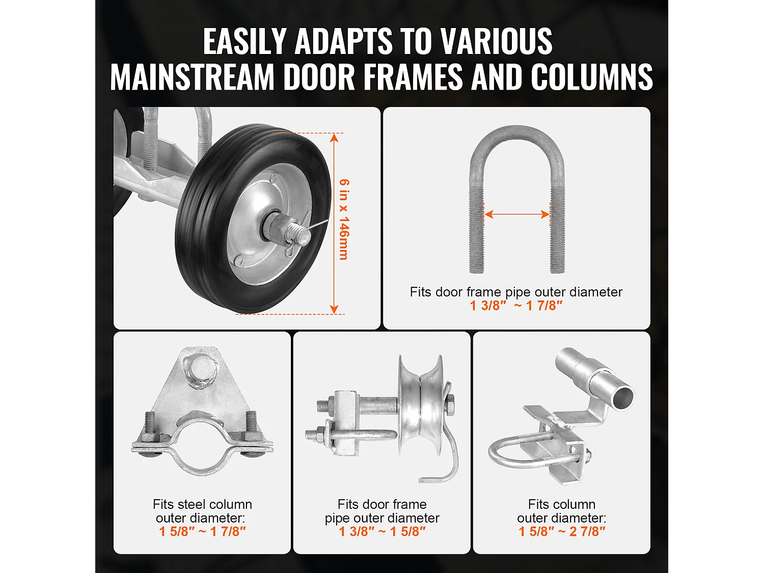 Kit de Portail Coulissant, SucceBuy Kit de Portail Coulissant de 15,24 cm, Capacité de 272 kg, Robuste pour Rails Connect