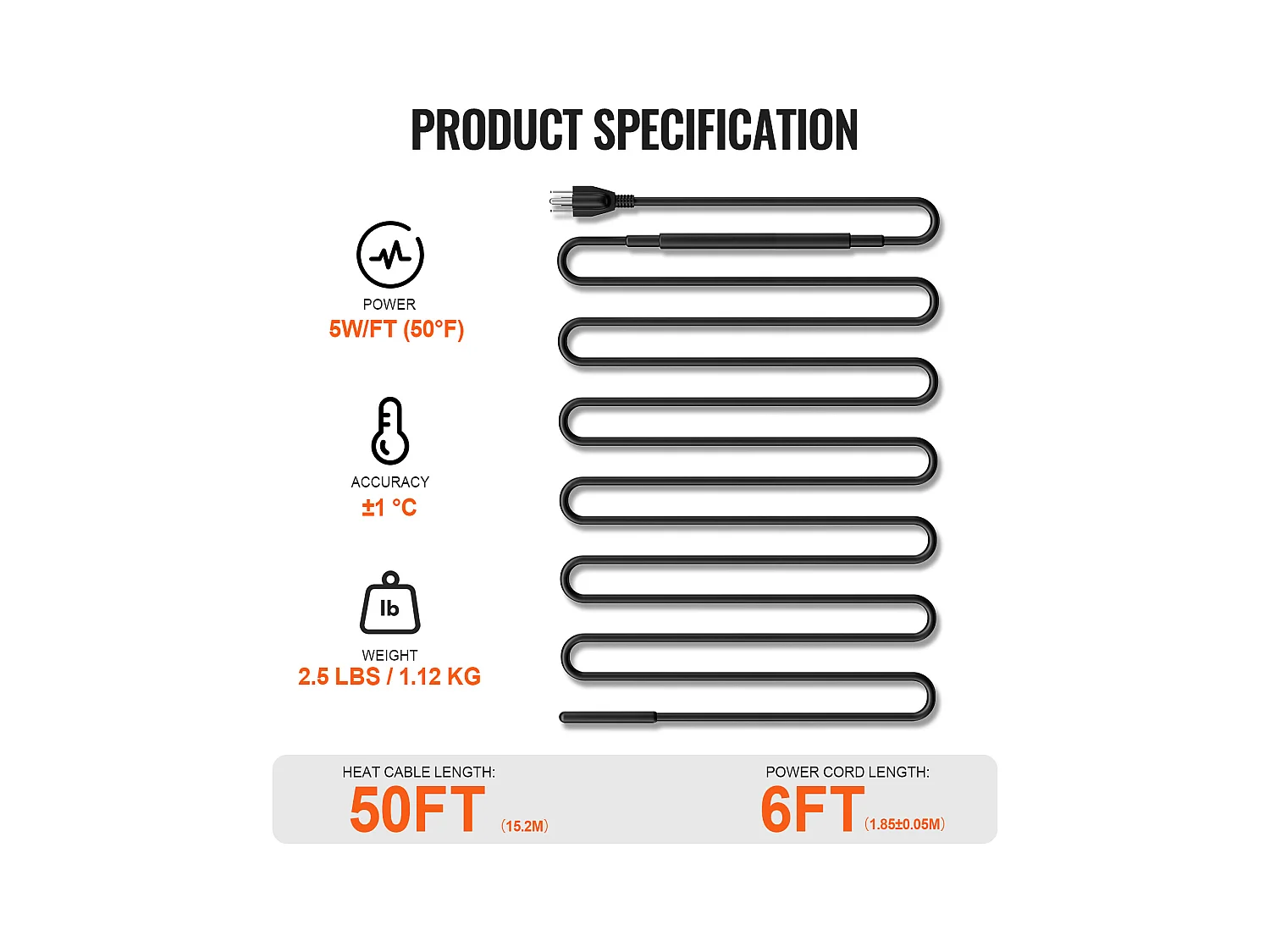 Cabo Aquecedor Autorregulador, SucceBuy 15 m Cabo Aquecedor Autorregulador para Tubos 16 W/m Telhado