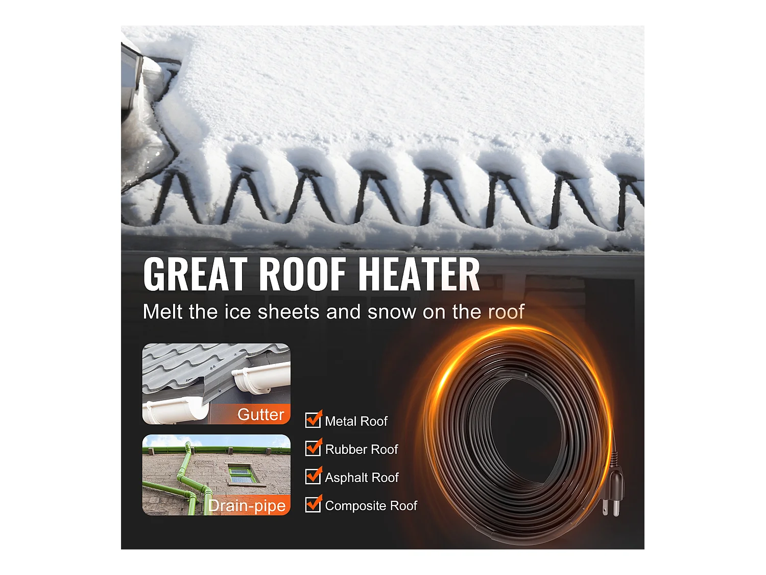 Cabo Aquecedor Autorregulador, SucceBuy 15 m Cabo Aquecedor Autorregulador para Tubos 16 W/m Telhado