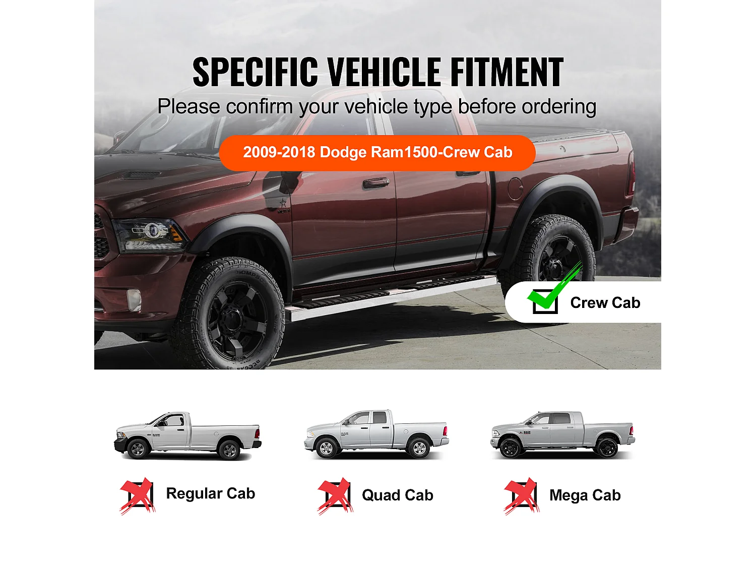 Treeplanken, SucceBuy, Treeplanken van 152.4 mm voor Dodge Ram 1500 Crew Cab 2009-2018, 227 kg