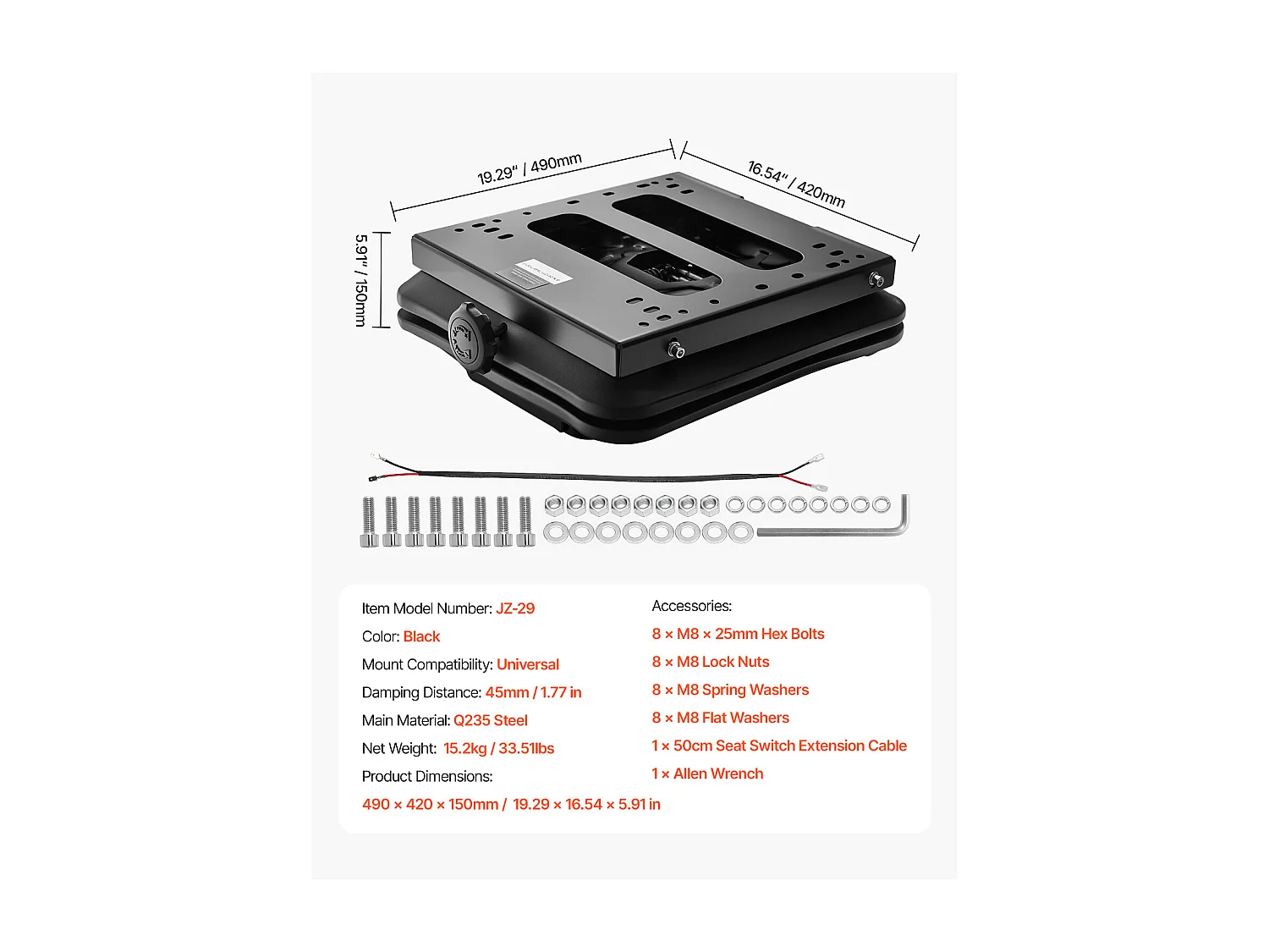 Kit Suspension de Siège de Chariot SucceBuy Élévateur Tracteur Universel sans Rail