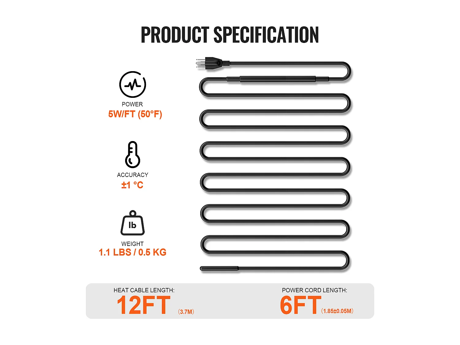 Câble Chauffant Autorégulant, SucceBuy Câble Chauffant Autorégulant pour Tuyaux, 4 m, 16 W/m, Ruban Chauffant pour Tuyaux
