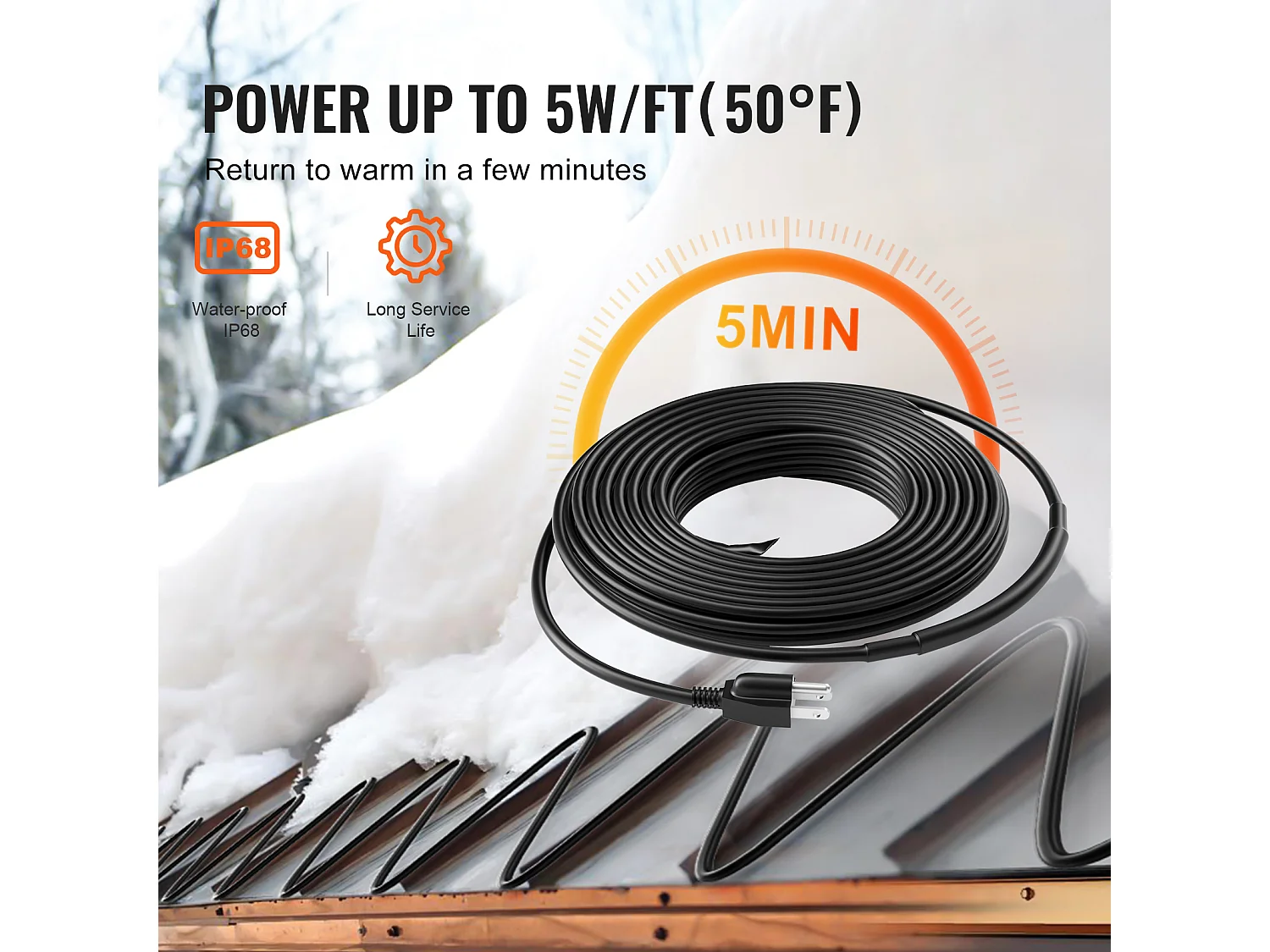 Câble Chauffant Autorégulant, SucceBuy Câble Chauffant Autorégulant pour Tuyaux, 4 m, 16 W/m, Ruban Chauffant pour Tuyaux