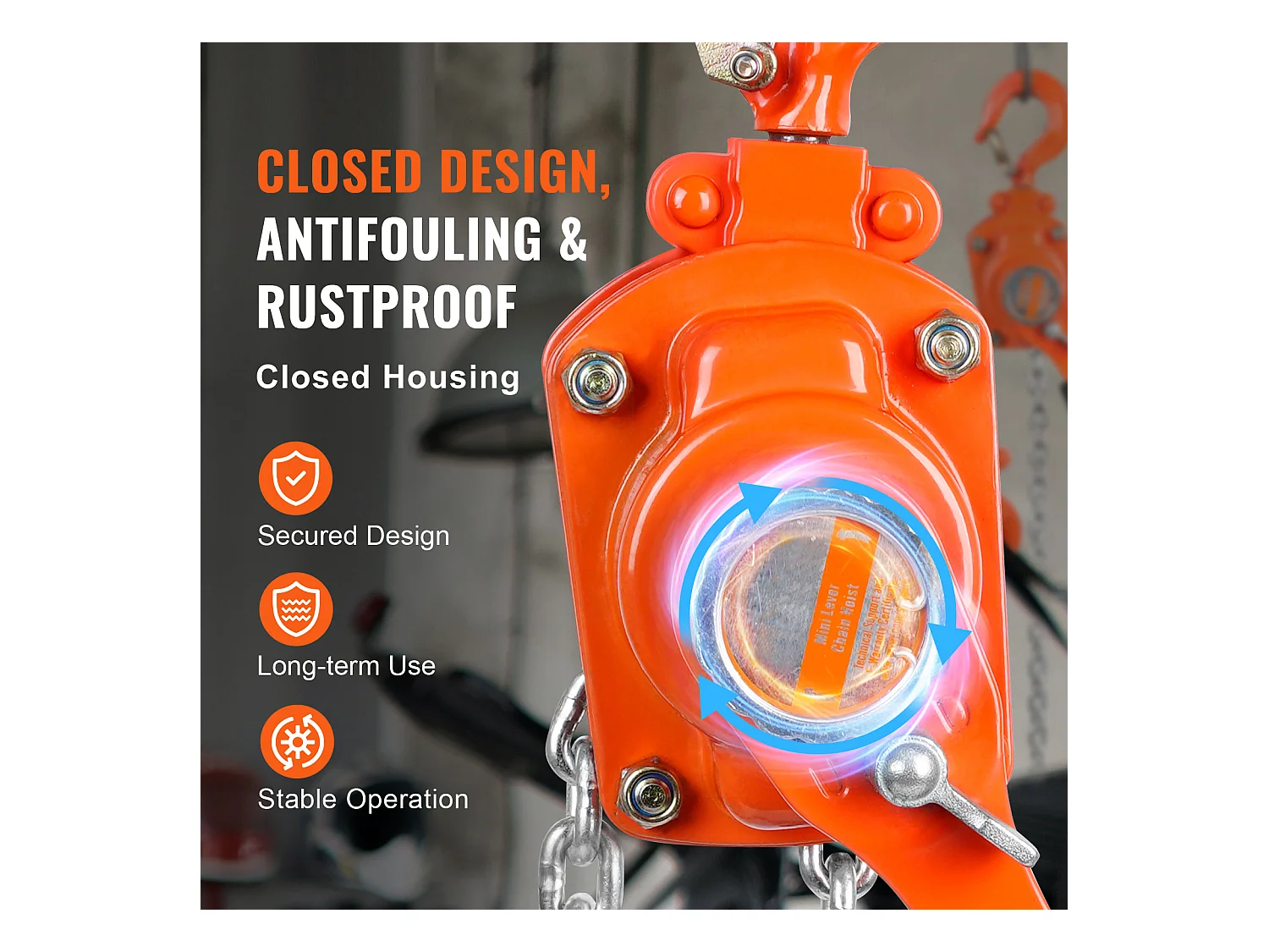 Palan à Chaîne à Levier SucceBuy, Capacité de 249 kg, 152,4 cm, Cliquet G80, pour Chantiers de Construction, Quais et Entrepôts