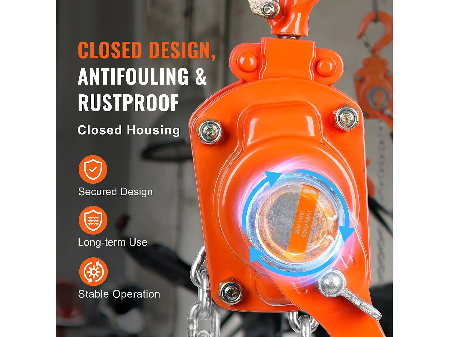 Palan à Chaîne à Levier SucceBuy, Capacité de 249 kg, 152,4 cm, Cliquet G80, pour Chantiers de Construction, Quais et Entrepôts