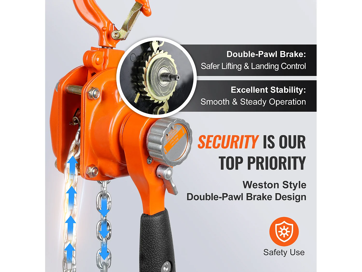 Palan à Chaîne à Levier SucceBuy, Capacité de 249 kg, 152,4 cm, Cliquet G80, pour Chantiers de Construction, Quais et Entrepôts