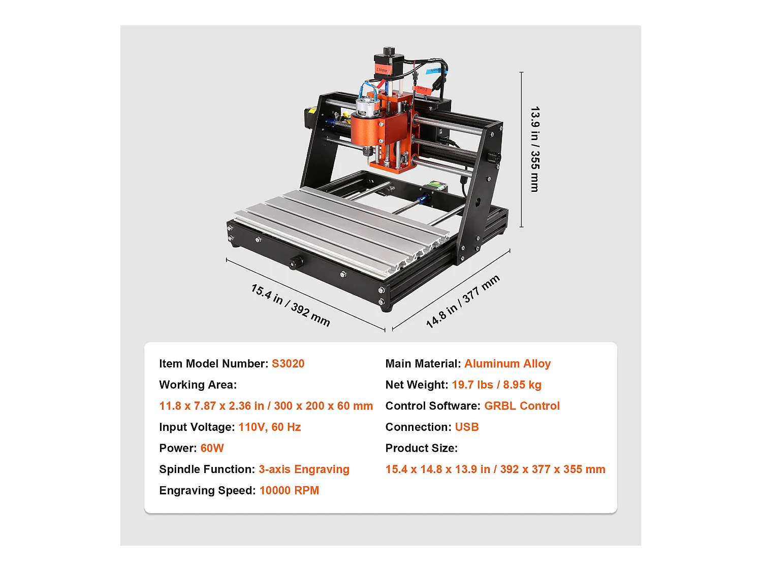 Machine à Graver, SucceBuy Machine de Routeur CNC 3 Axes 120 W, Contrôle GRBL, Gravure sur Bois