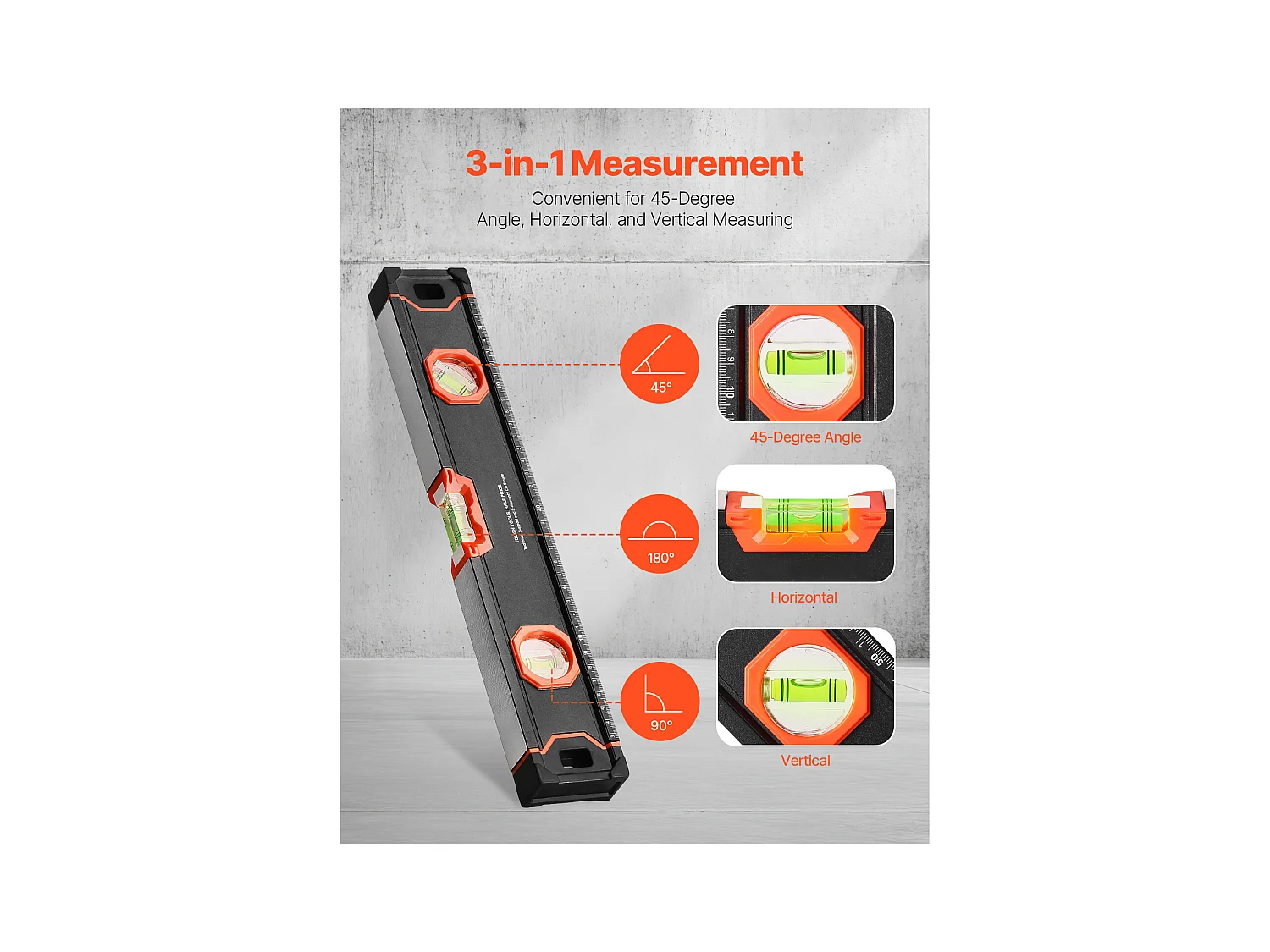 Niveau à Torpille Magnétique SucceBuy, Niveleur en Alliage d'Aluminium avec Flacons à Bulles, 4 Pièces, 122/61/41/25 cm