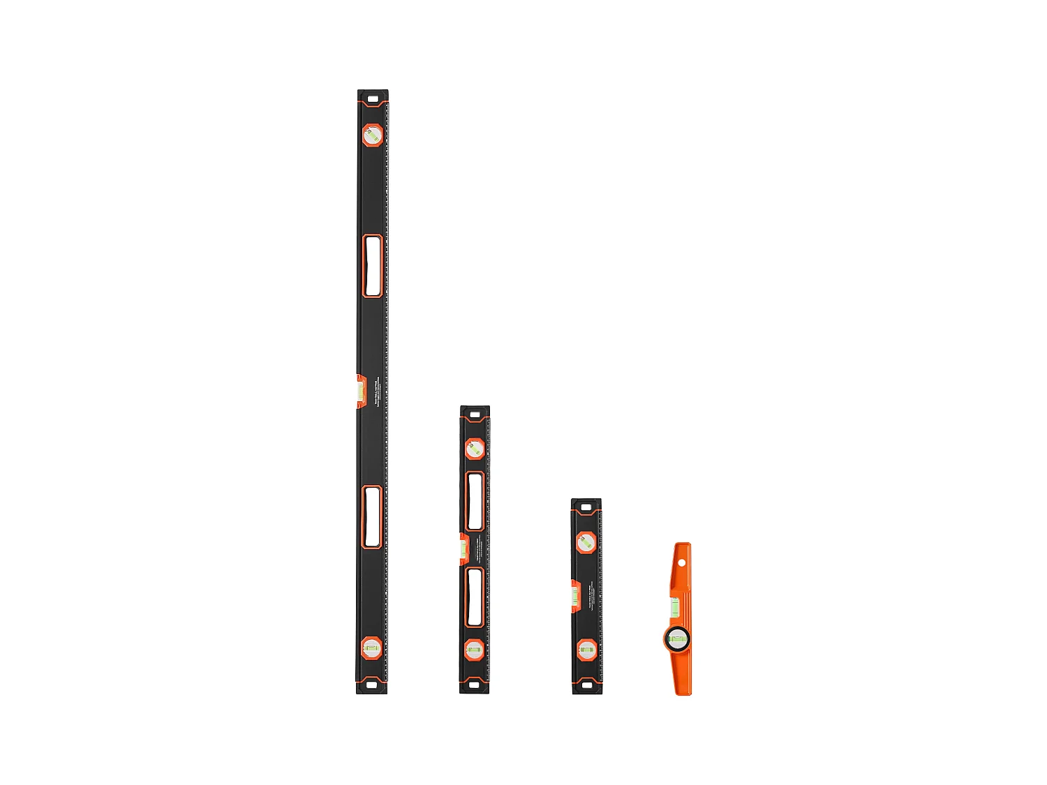 Niveau à Torpille Magnétique SucceBuy, Niveleur en Alliage d'Aluminium avec Flacons à Bulles, 4 Pièces, 122/61/41/25 cm