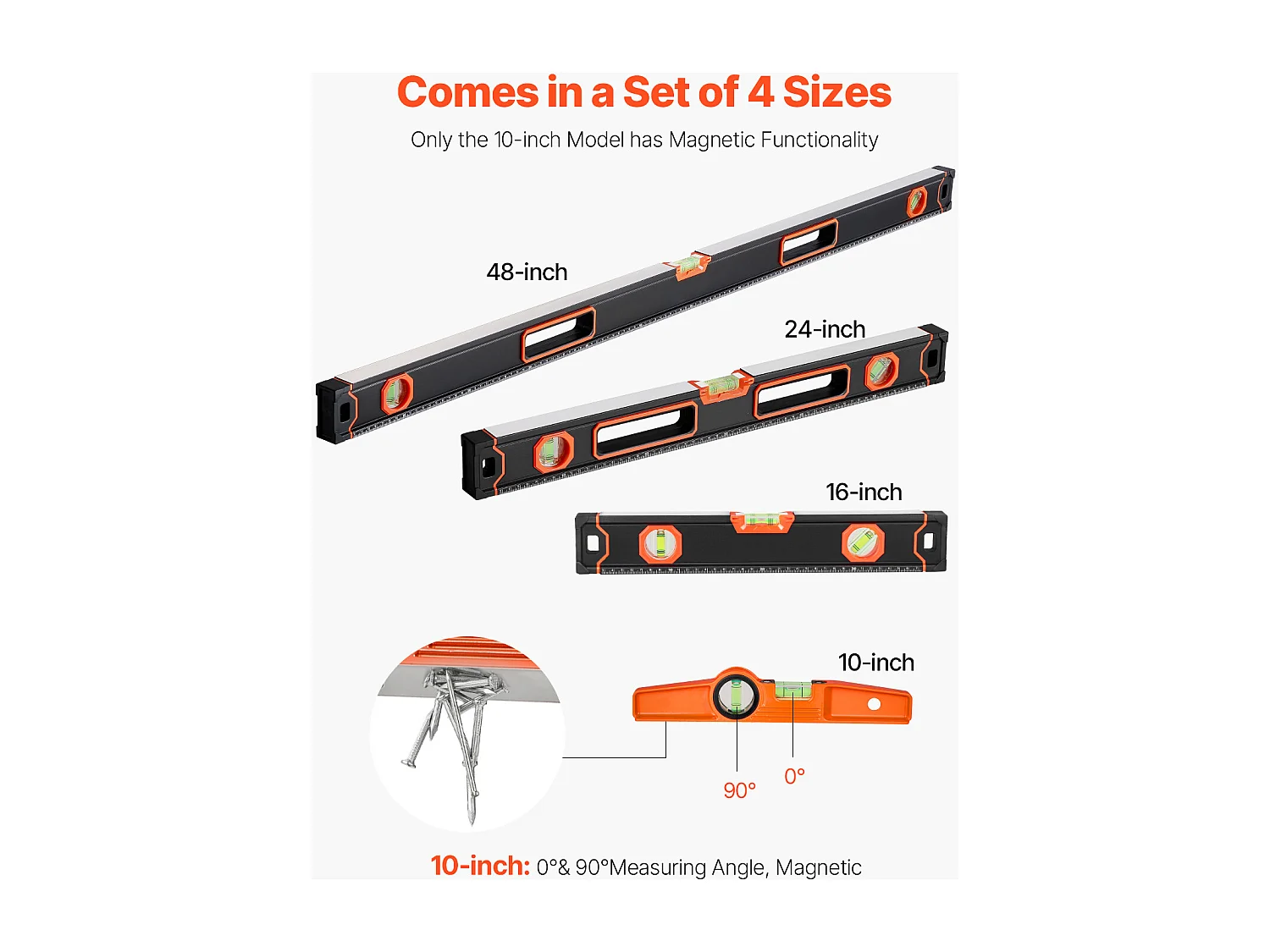Magnetisch Loodniveau SucceBuy 4 Stukken 122/61/41/25 cm met Belbussen