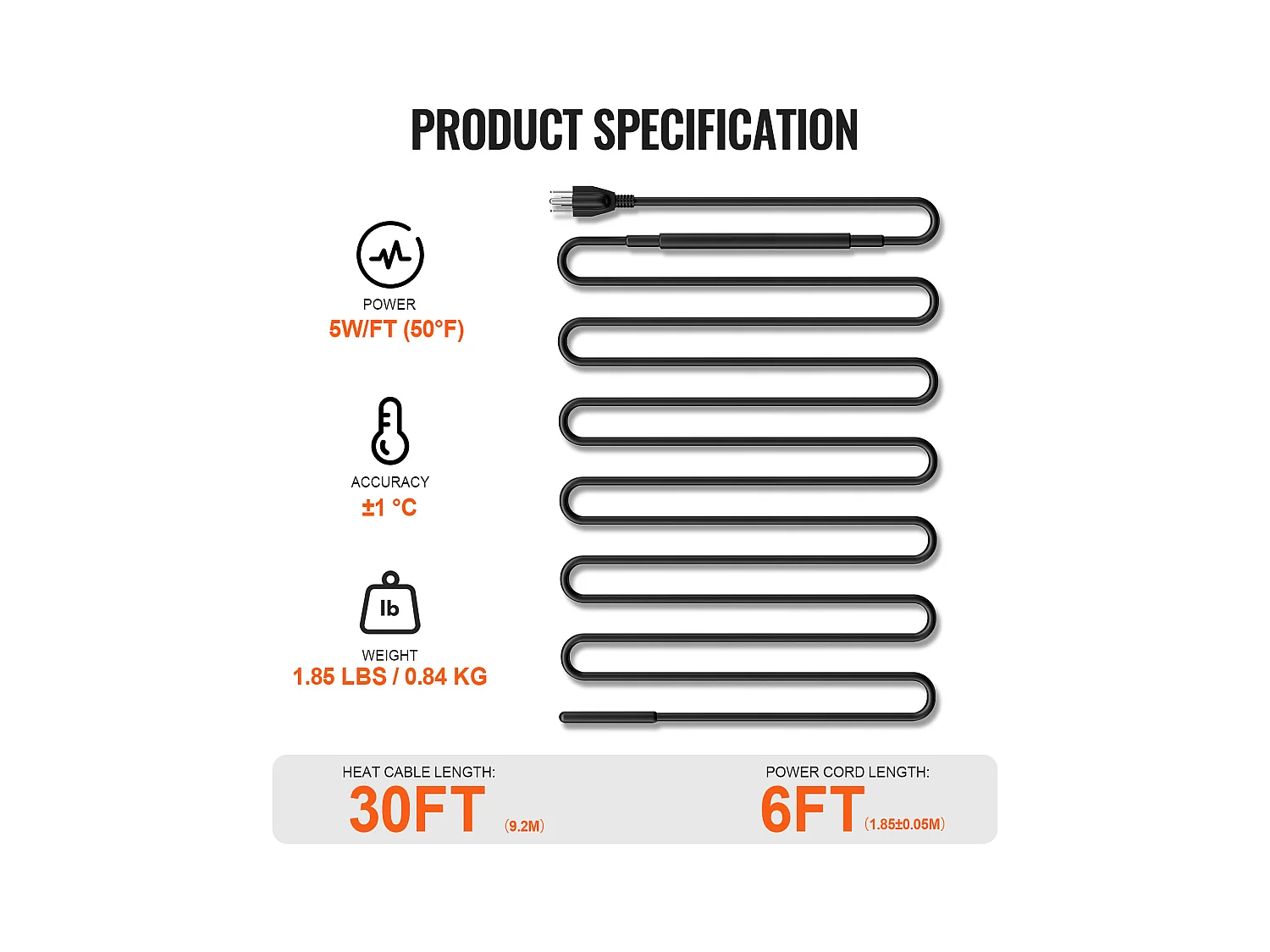 Cavo Riscaldante Autorregolante, SucceBuy Cavo Riscaldante Autorregolante per Tubi 9 m 16 W/m