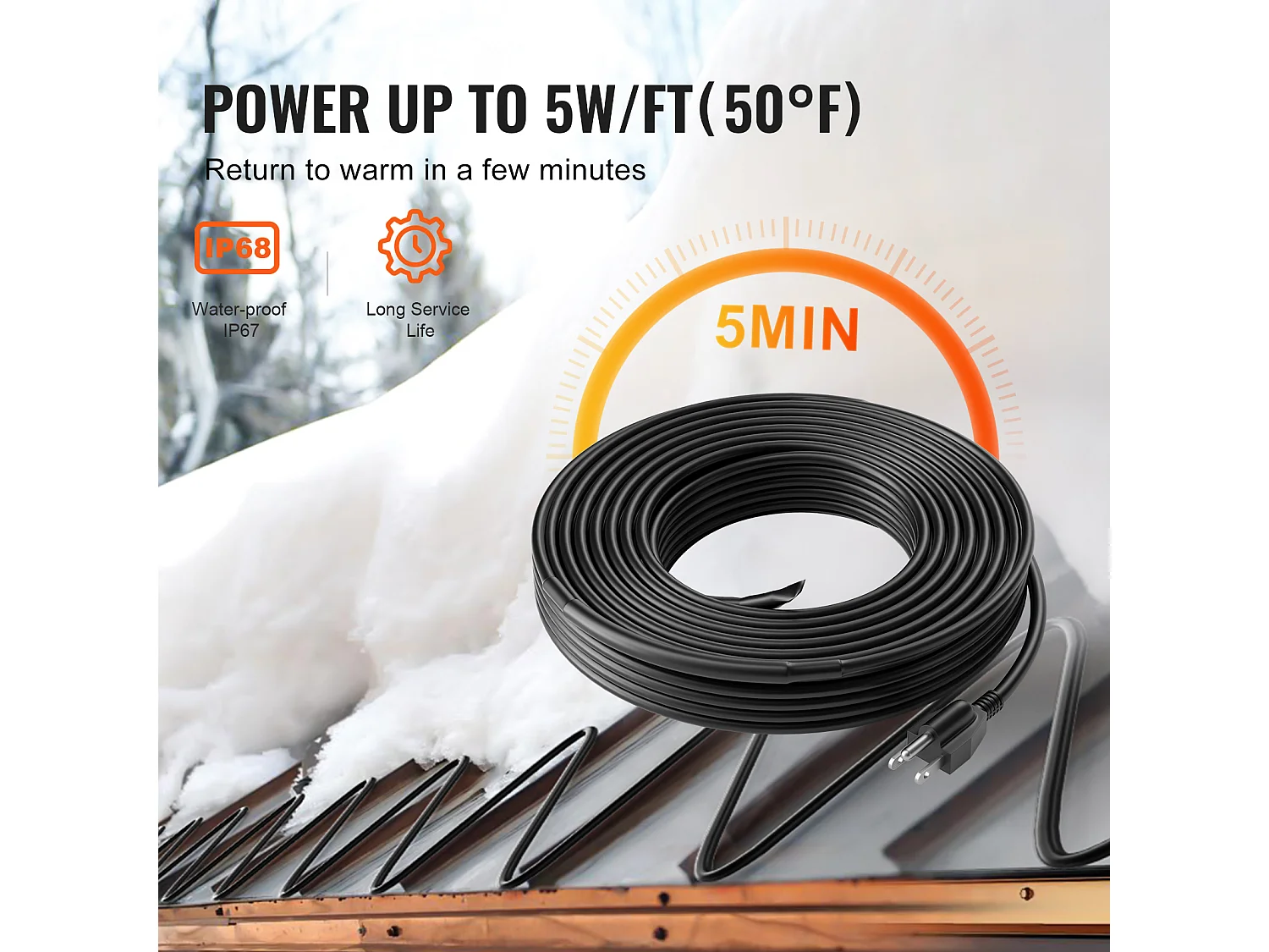 Câble Chauffant Autorégulant, SucceBuy Câble Chauffant Autorégulant pour Tuyaux 9 m 16 W/m