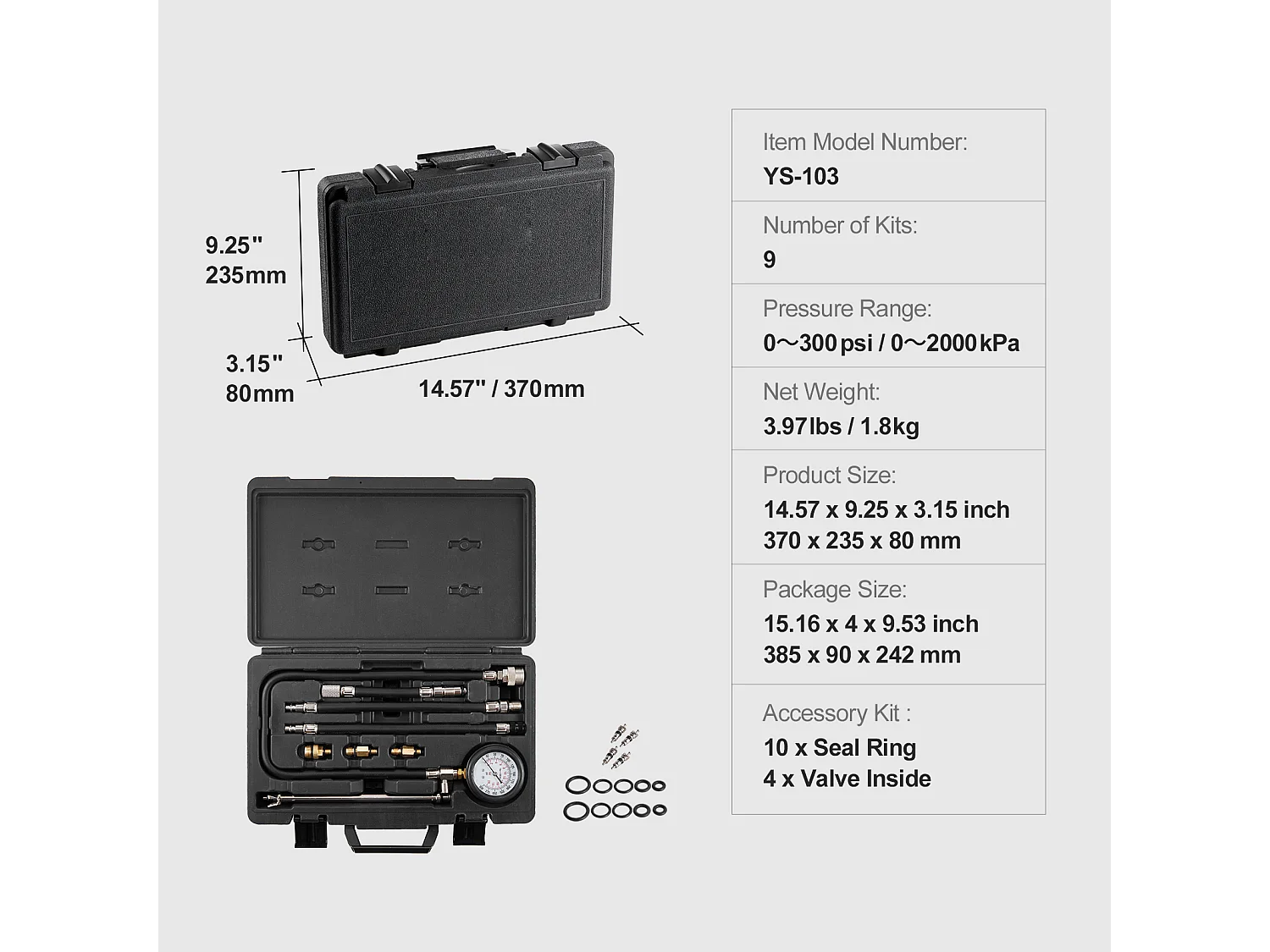 Testeur de Compression, SucceBuy Kit de Testeur de Compression 9 pièces, Outil de Jauge de Moteur à Essence