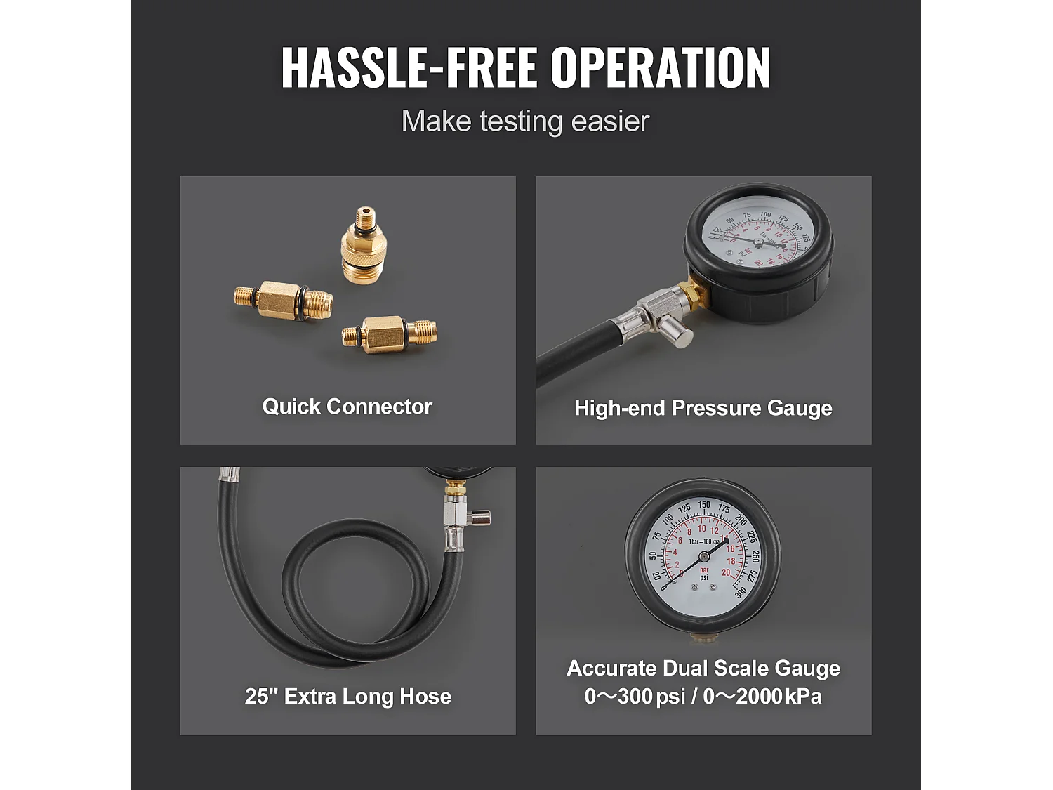 Testeur de Compression, SucceBuy Kit de Testeur de Compression 9 pièces, Outil de Jauge de Moteur à Essence