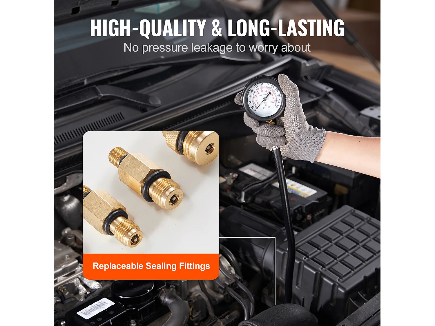 Testeur de Compression, SucceBuy Kit de Testeur de Compression 9 pièces, Outil de Jauge de Moteur à Essence